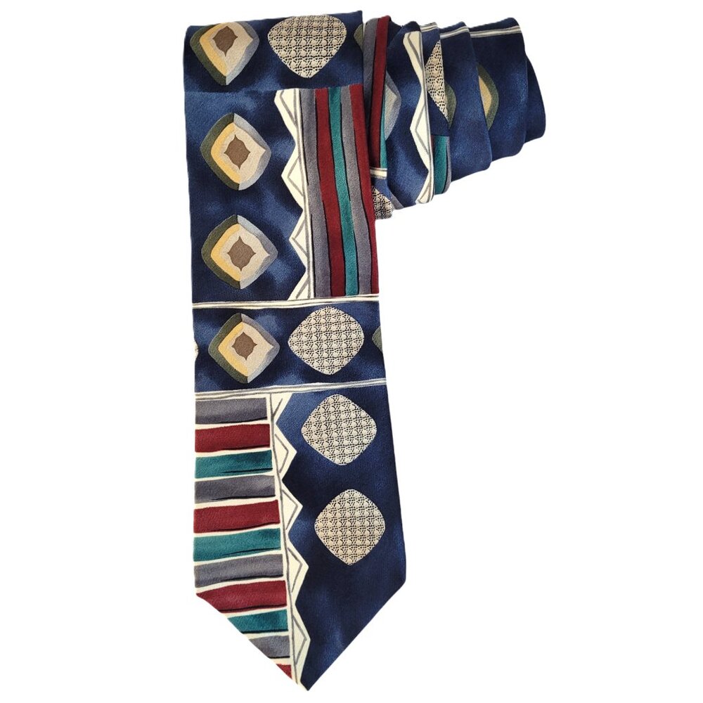 Oscar De La Renta Tie Men's Abstract Teal Blue Grey Casual Business 100% Silk